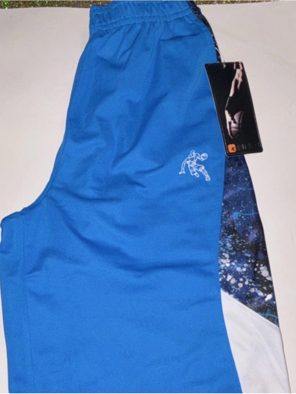And1 Blue Athletic Shorts with Patterned Side Panel